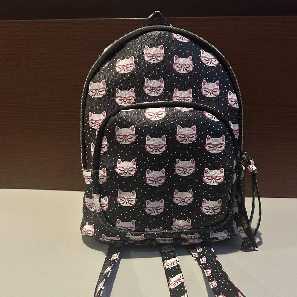 Black Cat Print Women's Backpack